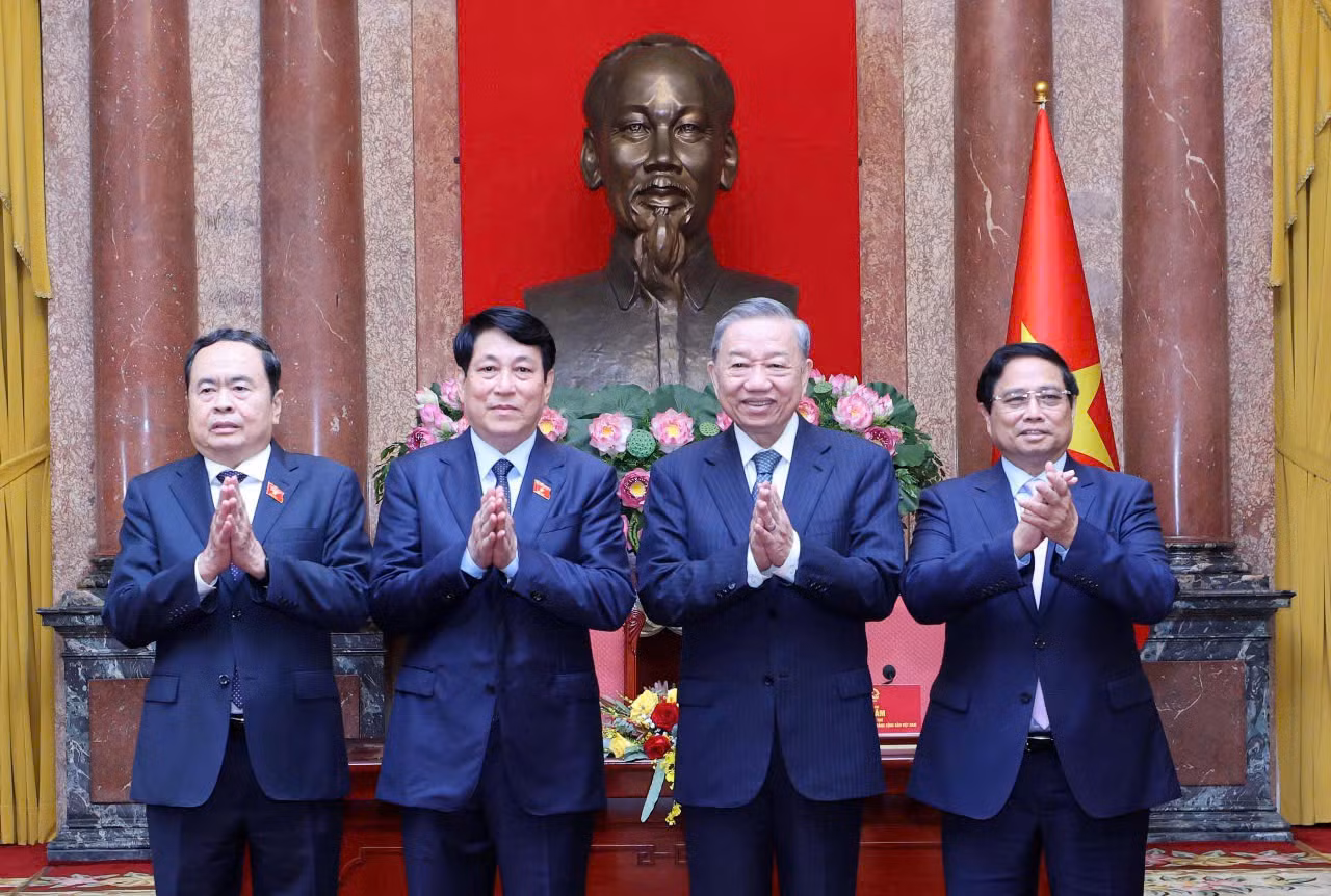 Tổng Bí thư Tô Lâm, Chủ tịch nước Lương Cường, Thủ tướng Chính phủ Phạm Minh Chính và Chủ tịch Quốc hội Trần Thanh Mẫn Ảnh: Lâm Khánh