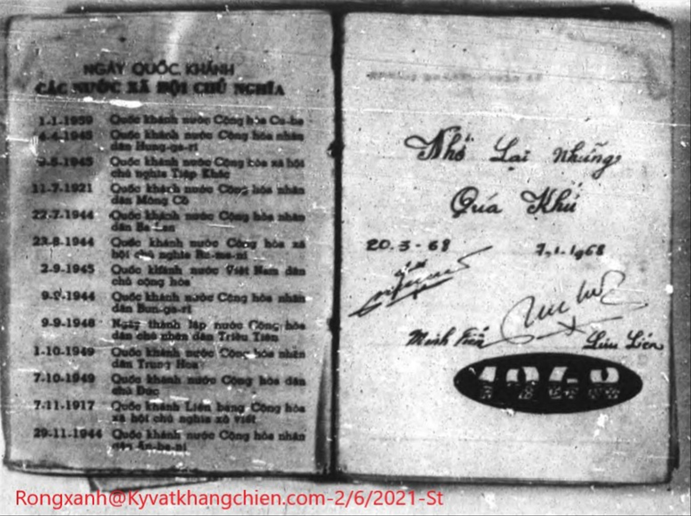 Ảnh chụp cuốn sổ lịch của liệt sĩ Trần Minh Tiến.