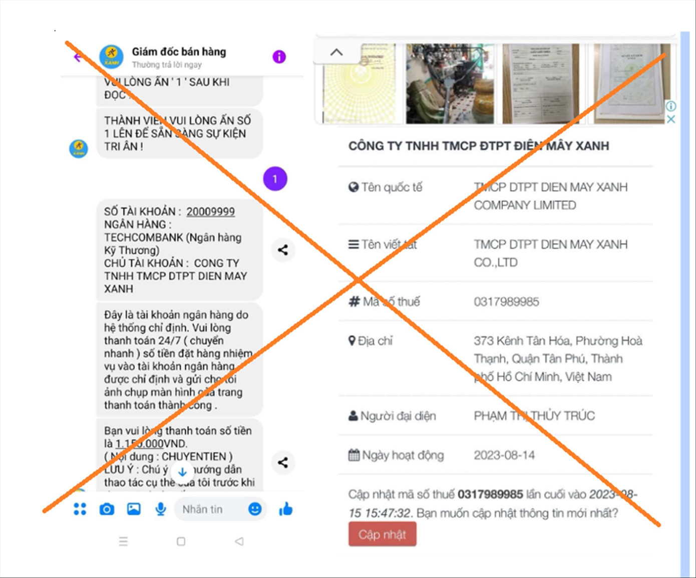 Trang web giả mạo đã thực hiện hành vi lừa đảo khách hàng. Ảnh nhân vật cung cấp