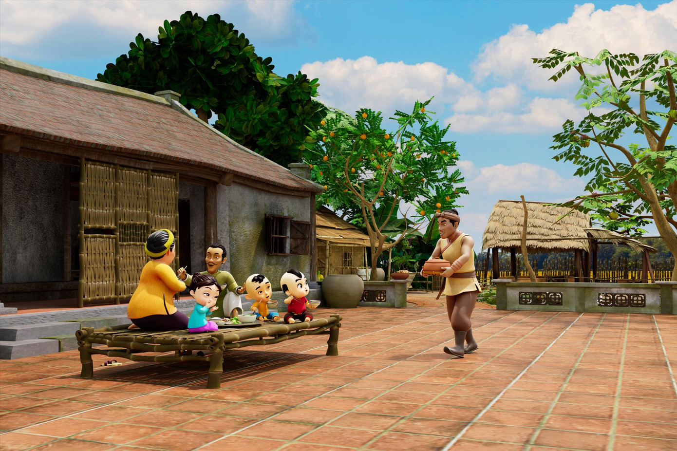 Hình ảnh 3D tái hiện khung cảnh làng quê xưa