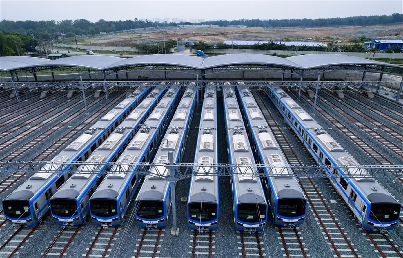 Đoàn tàu metro số 1 TPHCM tại depot Long Bình (TP Thủ Đức). Ảnh: Duy Anh.