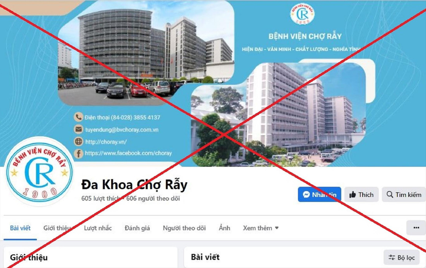 Trang fanpage giả mạo mang tên Bệnh viện Đa khoa Chợ Rẫy