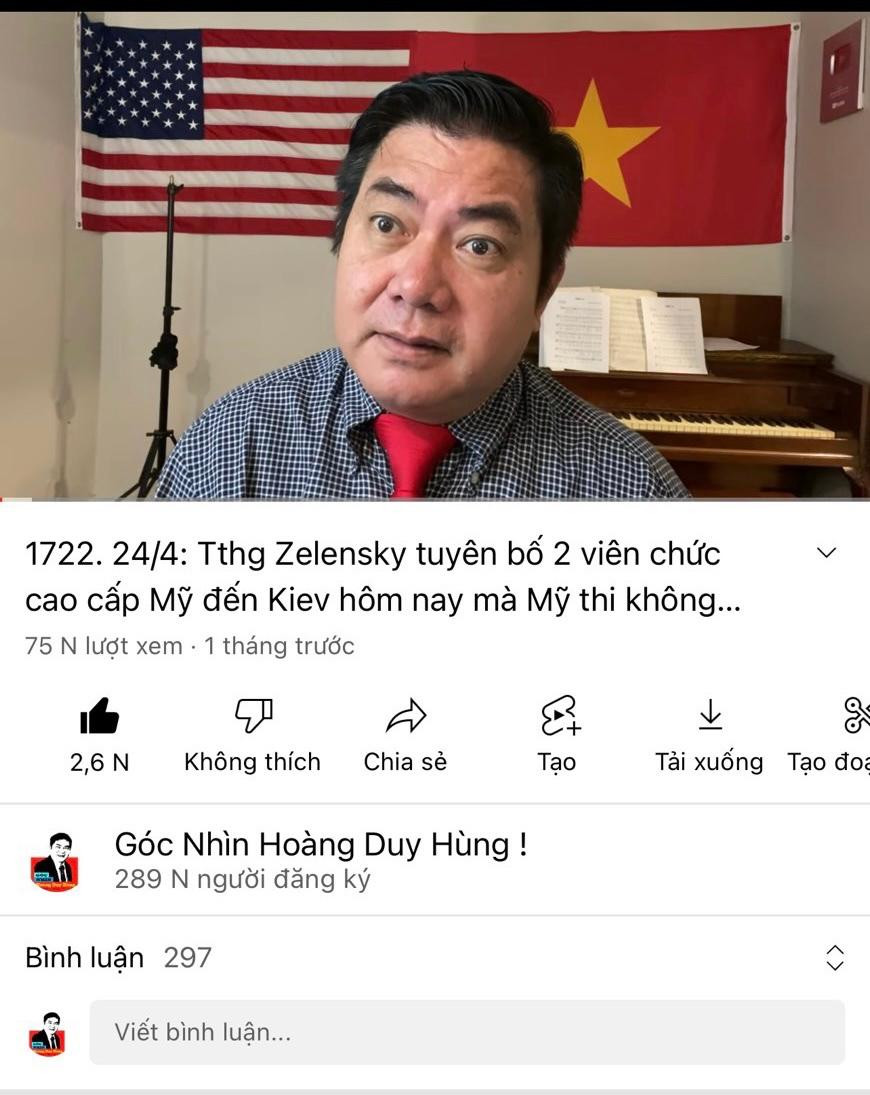 Kênh “Góc nhìn Hoàng Duy Hùng” trên Youtube thu hút gần 300.000 người đăng ký xem