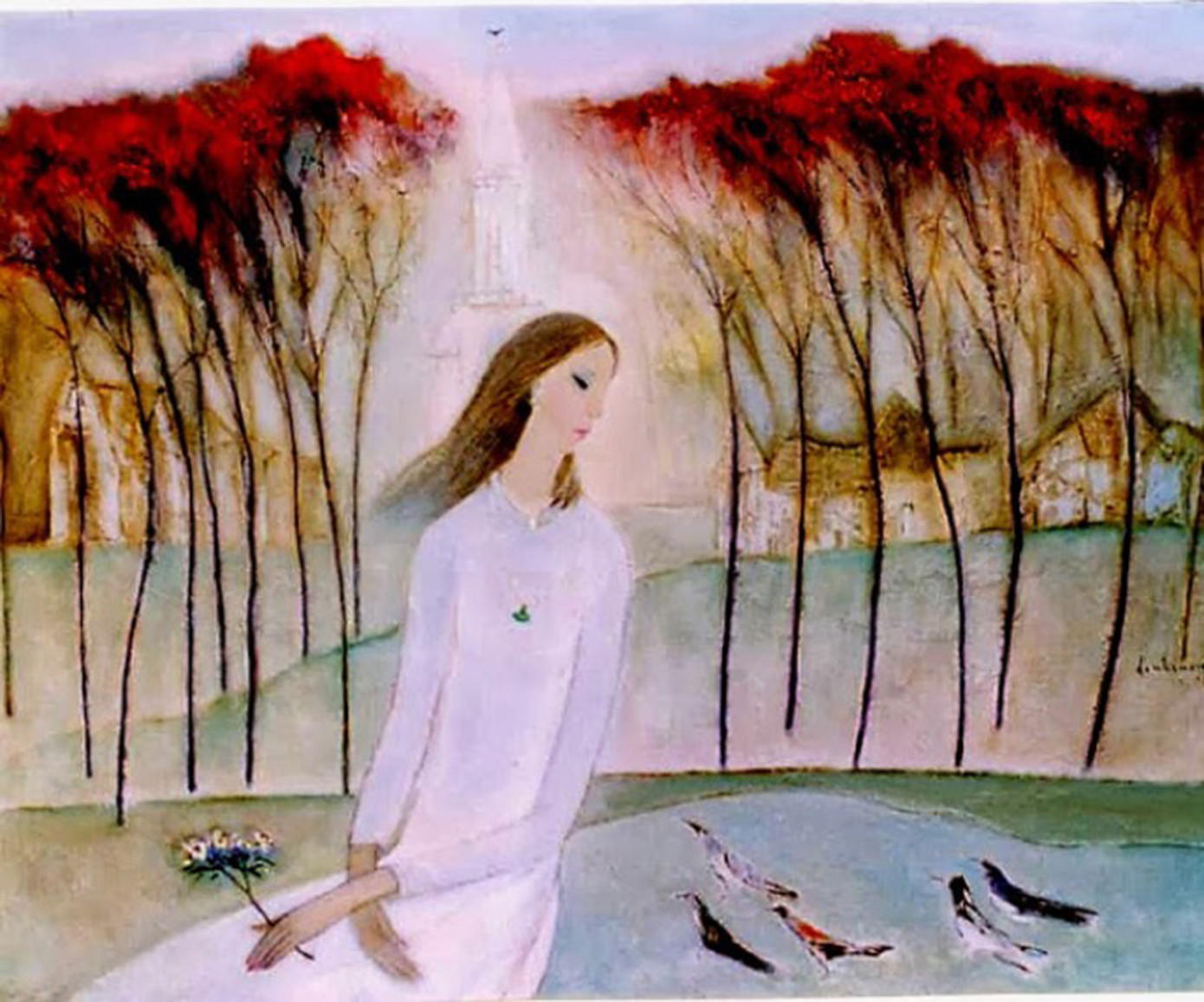 Lá đỏ - Tranh Đinh Cường Lá đỏ - Tranh Đinh Cường