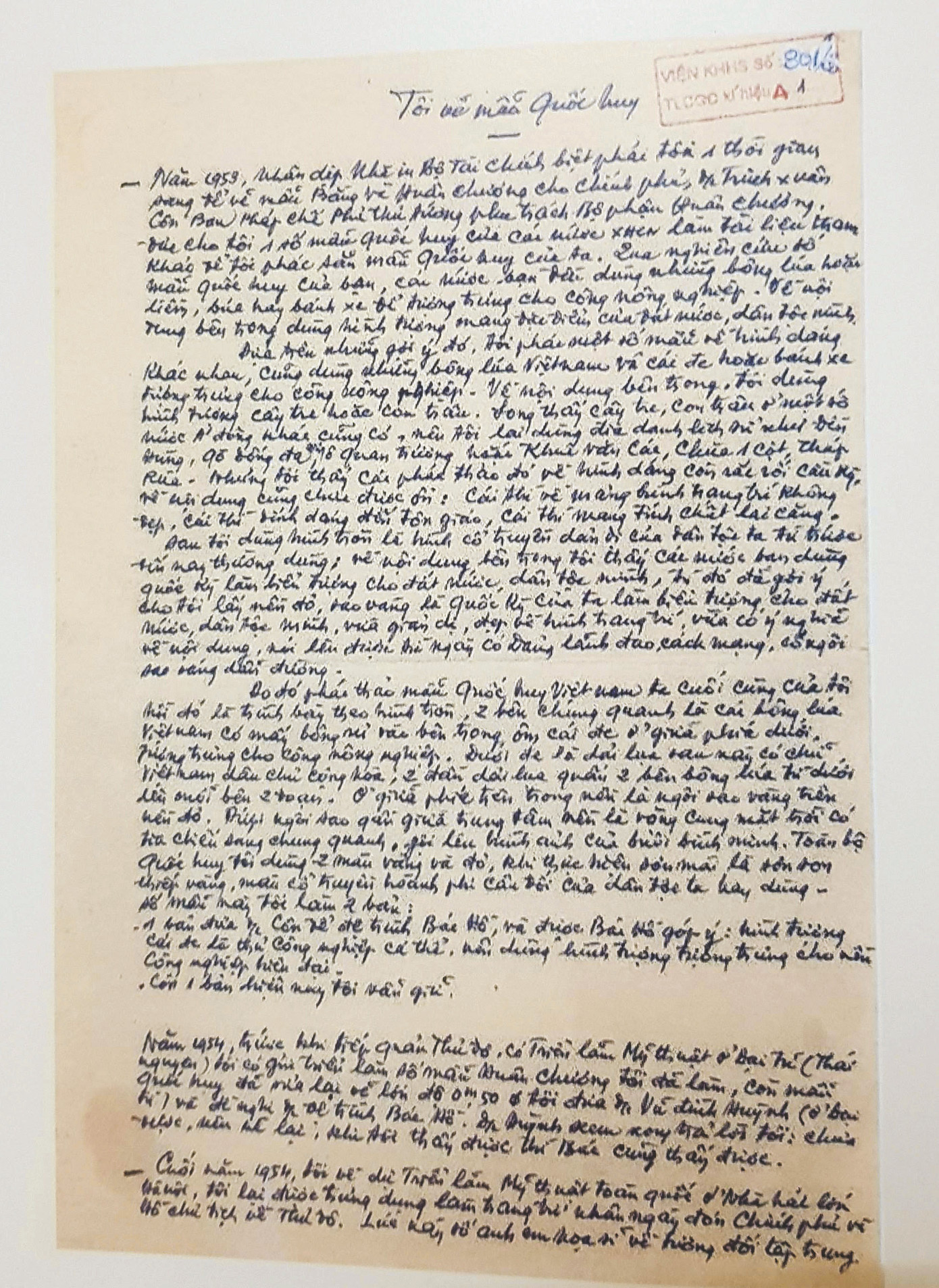 Di bút “Tôi vẽ mẫu Quốc huy” của cố hoạ sĩ Bùi Trang Chước.