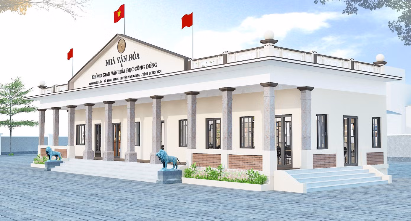 Mô hình 3D Nhà văn hoá tại Hưng Yên do Tân Việt Books cải tạo, dự kiến được khai trương vào Xuân Nhâm Dần 2022.