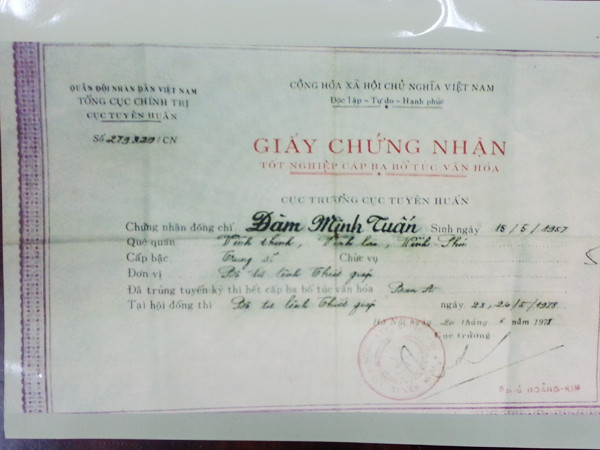 Bằng được cho là giả của ông Đàm Hữu Tuấn