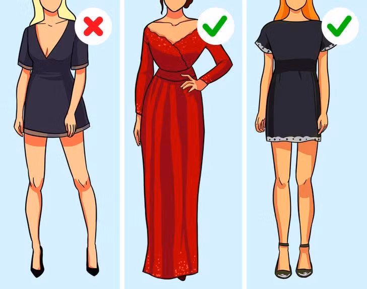 Nếu bạn mặc một chiếc váy ngắn thì nên chọn một chiếc áo kín đáo phía trên và ngược lại.