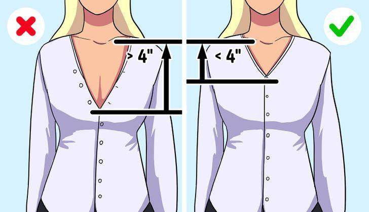 Cổ áo khoét quá sâu dễ gây phản cảm ở môi trường công sở, phòng họp.