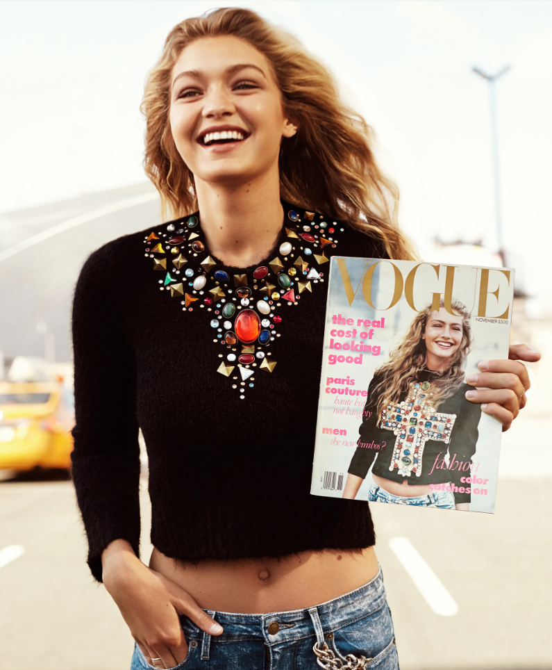 Người mẫu đương đại Gigi Hadid vinh danh dấu ấn lịch sử thời trang với chiếc bìa này.