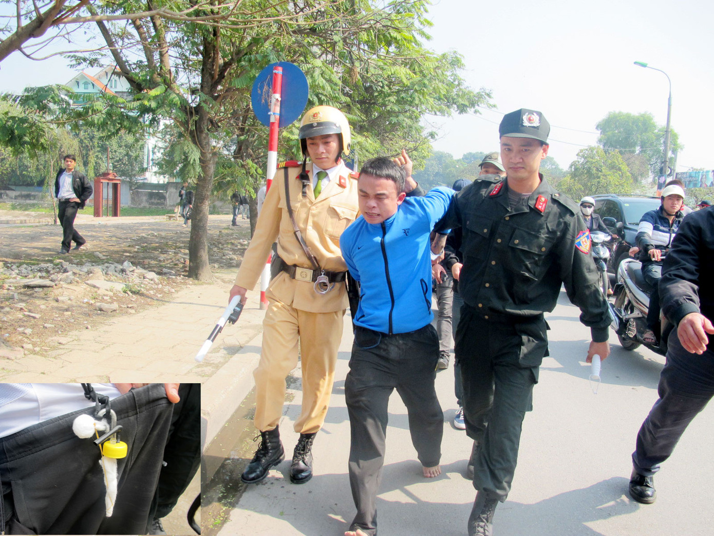 Đối tượng Nguyễn Nhất Linh và coong đập đá giấu trong quần chip