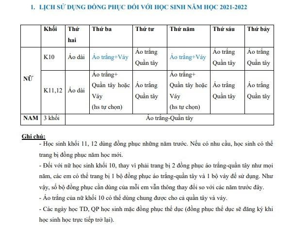 "Thời khóa biểu đồng phục" của trường THPT Bùi Thị Xuân thông báo trước đó. "Thời khóa biểu đồng phục" của trường THPT Bùi Thị Xuân thông báo trước đó.