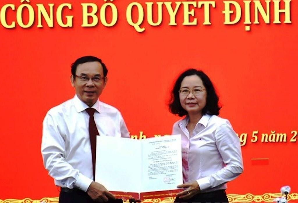 Bà Thái Thị Bích Liên (phải). Ảnh: Thành uỷ TPHCM Bà Thái Thị Bích Liên (phải). Ảnh: Thành uỷ TPHCM