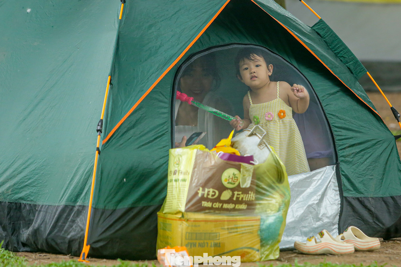 Nhiều trẻ nhỏ háo hức theo chân cha mẹ đến công viên dạo chơi, tận hưởng ngày nghỉ