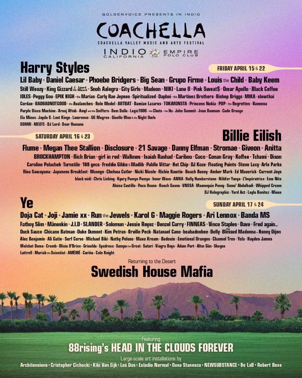 Dàn nghệ sỹ "xịn sò" sẽ biểu diễn tại Coachella vào tháng 4 tới đây.