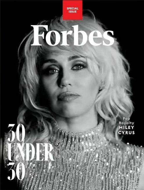 Hình ảnh Miley Cyrus trên trang bìa tạp chí Forbes.