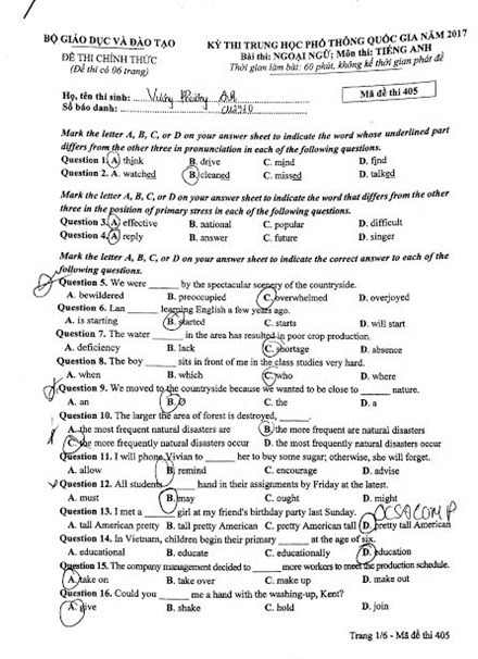 Đề thi và đáp án môn Tiếng Anh THPT Quốc gia 2017 ảnh 1
