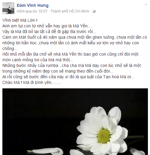 Má Lớn của Đàm Vĩnh Hưng qua đời ảnh 1