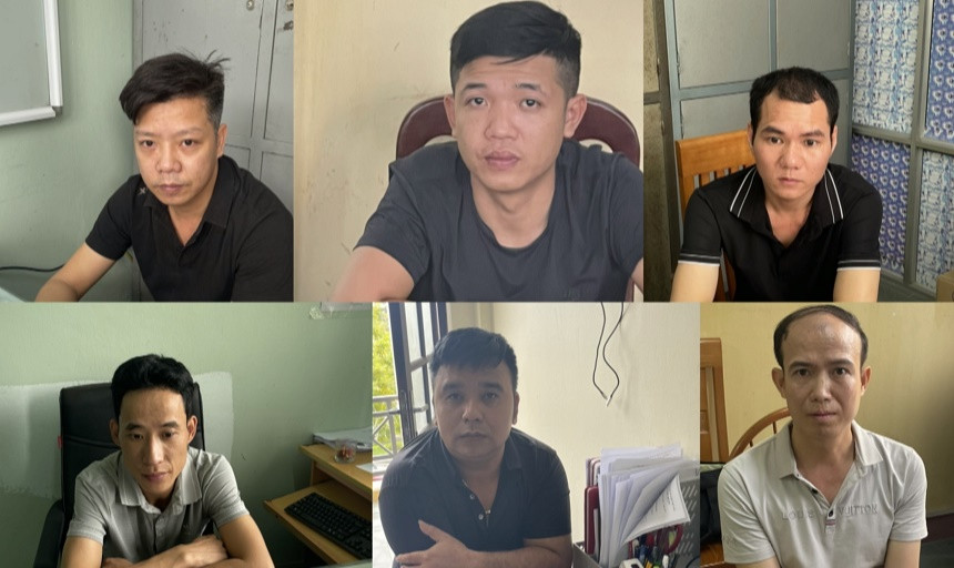 6 đối tượng “tổ chức đánh bạc” và “đánh bạc” dưới hình thức cá độ bóng đá bị sa lưới. Ảnh: Công an Hà Nam.