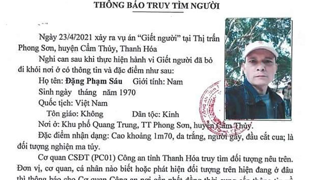 Thông báo truy tìm người của Công an Thanh Hoá