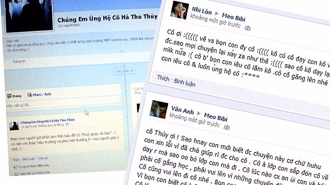 Học trò lên mạng lập FB ủng hộ cô giáo Thủy
