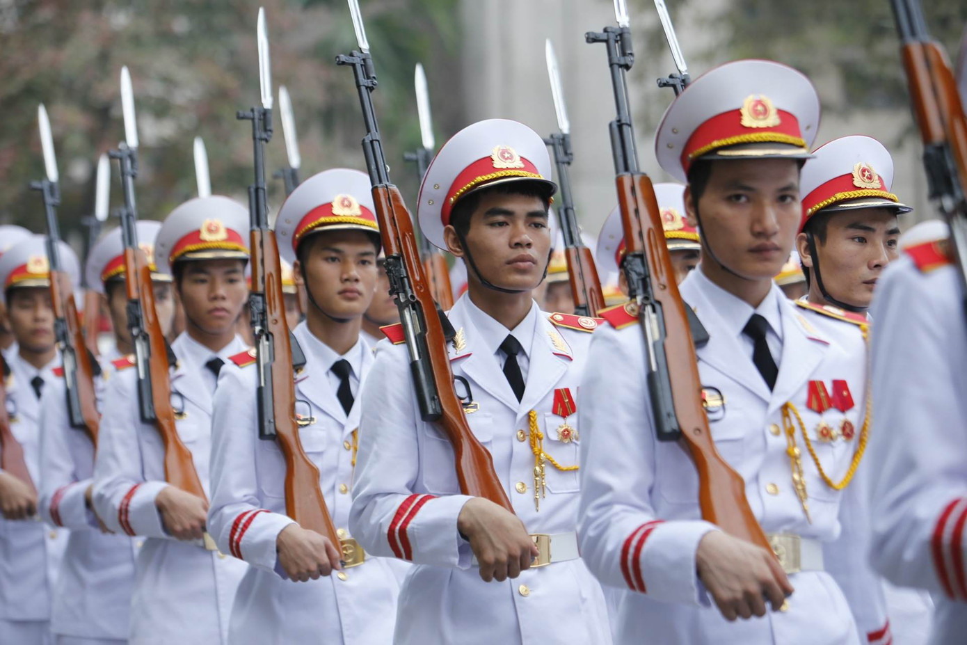 Đội tiêu binh phục vụ tang lễ. Ảnh: Như Ý. Đội tiêu binh phục vụ tang lễ. Ảnh: Như Ý