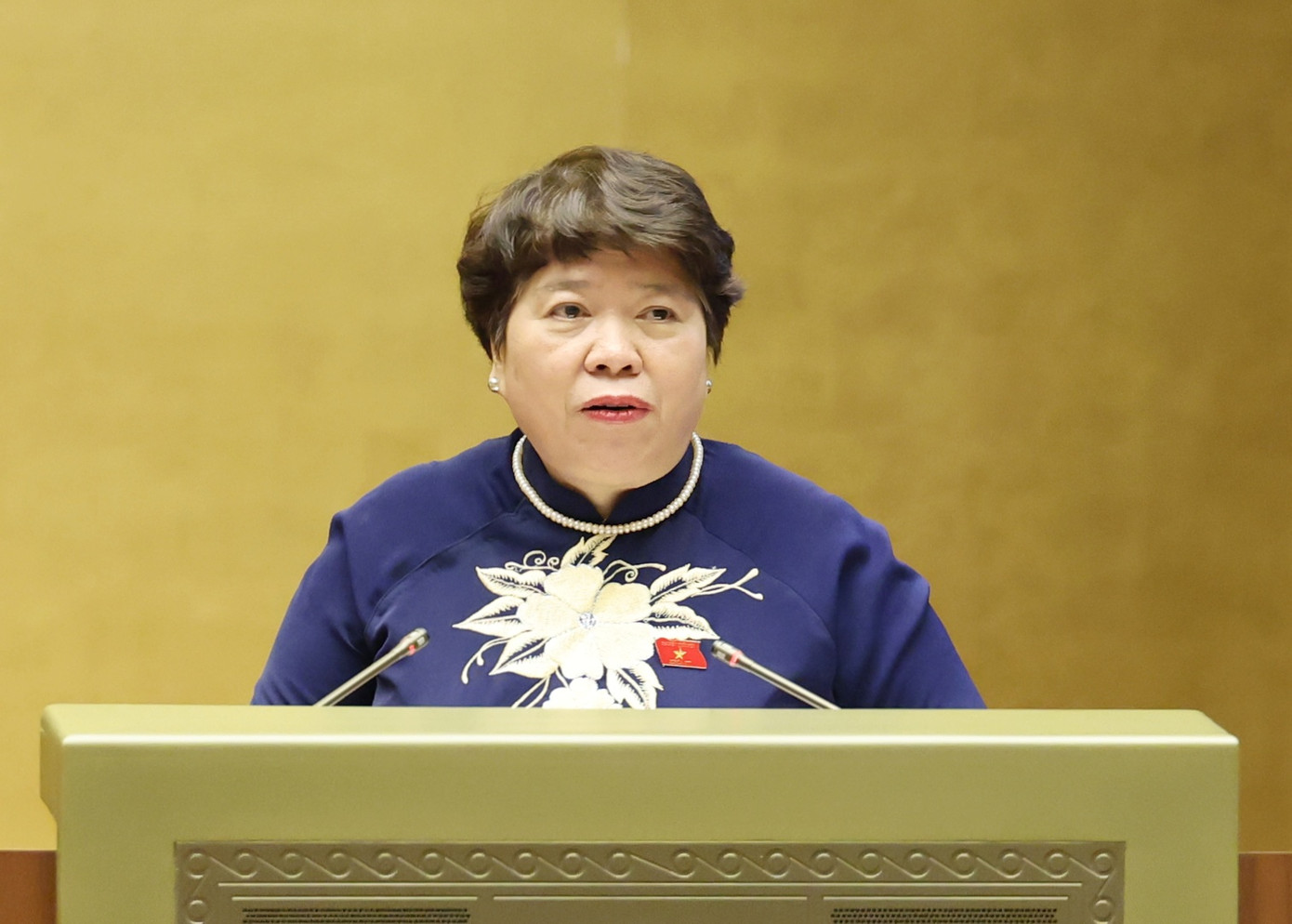 Bà Nguyễn Thúy Anh, Chủ nhiệm Ủy ban Xã hội trình bày báo cáo thẩm tra về việc tăng lương từ 1/7/2024. Ảnh: Như Ý. Bà Nguyễn Thúy Anh, Chủ nhiệm Ủy ban Xã hội trình bày báo cáo thẩm tra về việc tăng lương từ 1/7/2024. Ảnh: Như Ý.