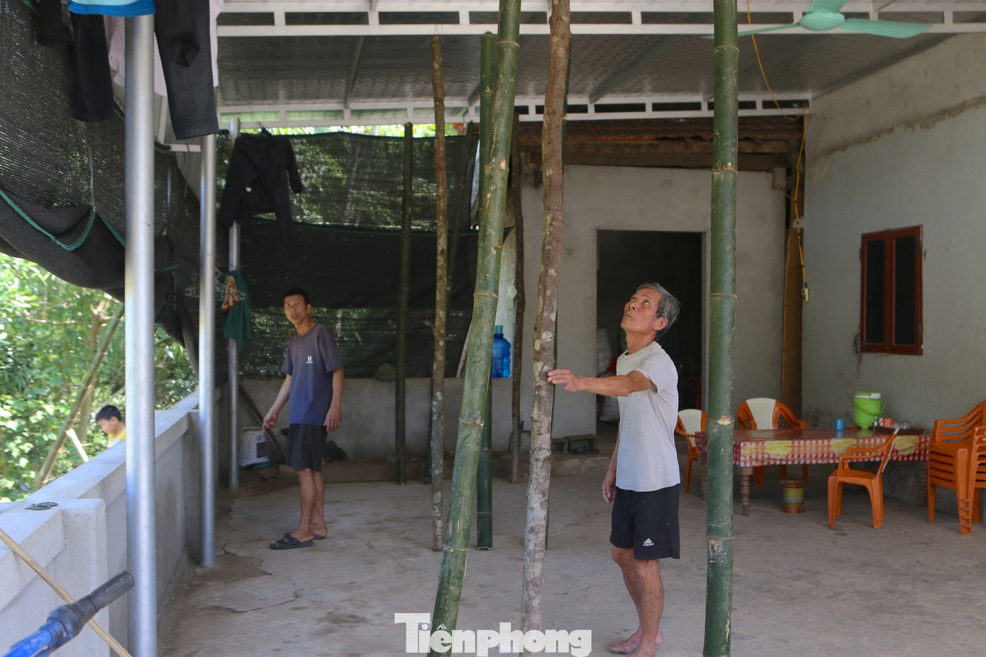 Những cọc tre được chống đỡ để giữ nhà và nhằm giảm thiểu thiệt hại khi sông sạt lở nghiêm trọng.