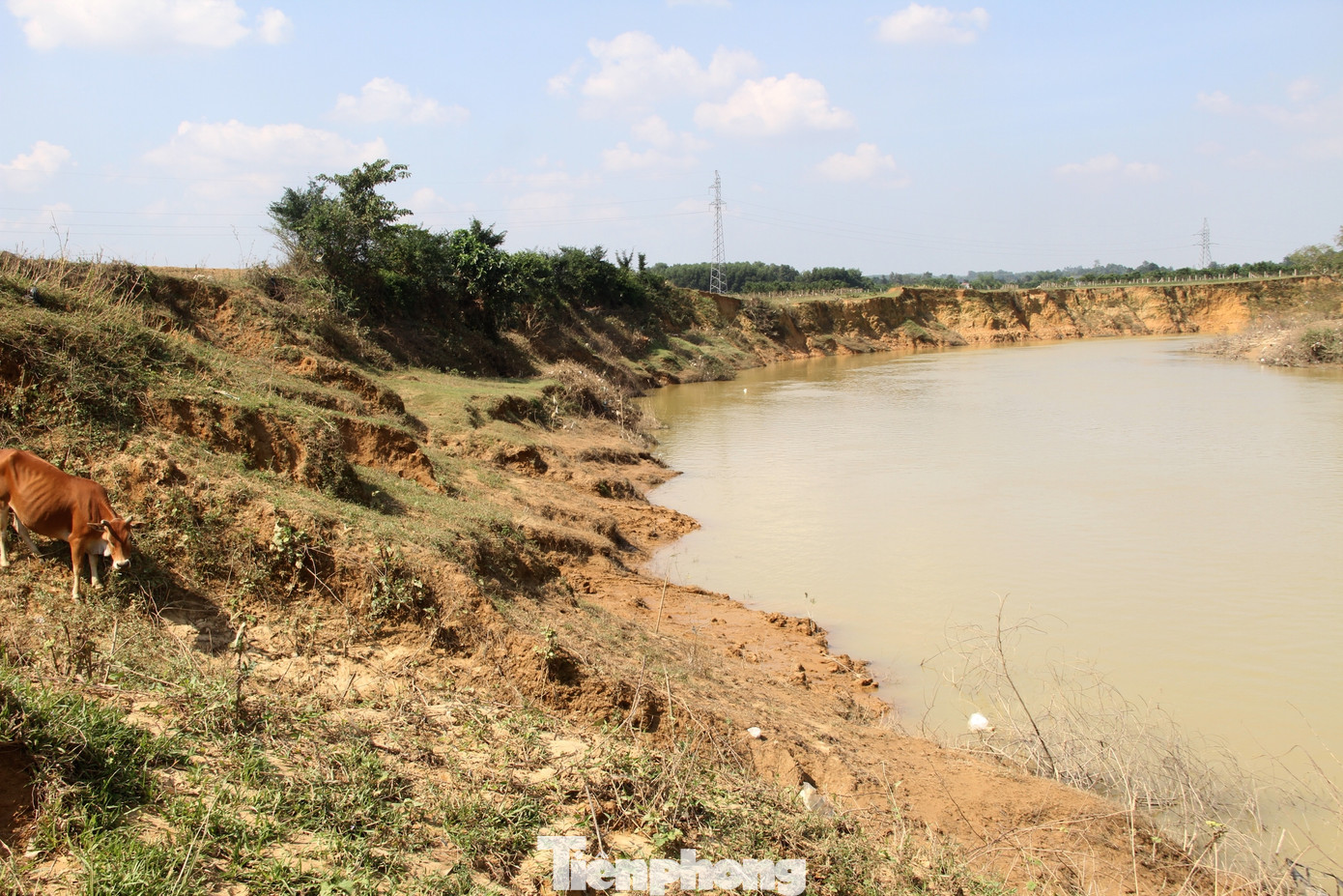 Bờ sông sạt lở nham nhở, nhiều diện tích đất của người dân bị cuốn trôi.