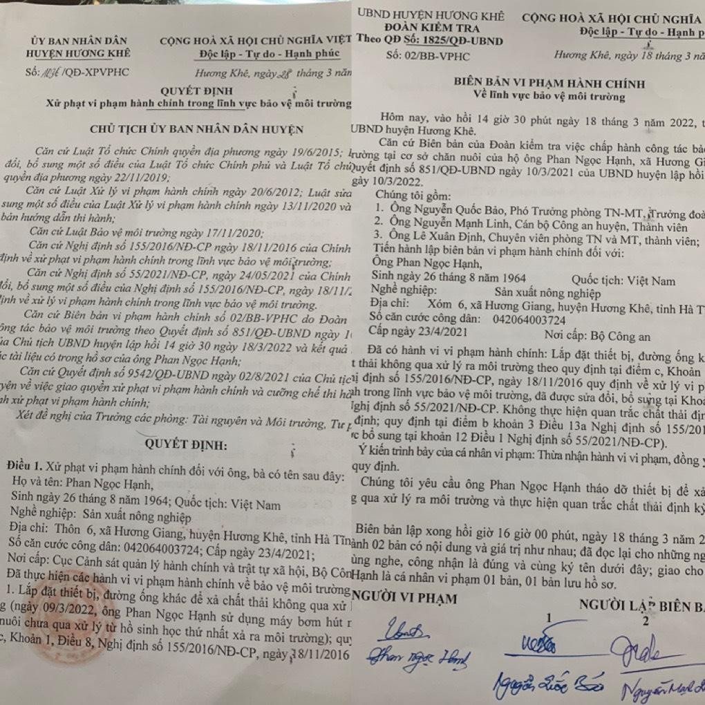 Quyết định xử phạt vi phạm hành chính của trại lợn ông Phan Ngọc Hạnh.