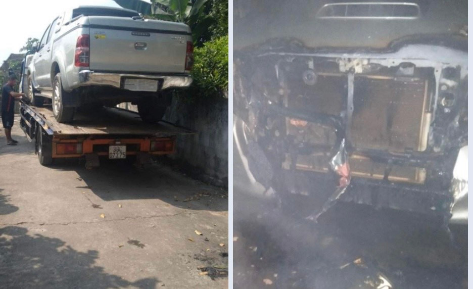 Chiếc xe ô tô bị Lĩnh châm lửa đốt. Chiếc xe ô tô bị Lĩnh châm lửa đốt.