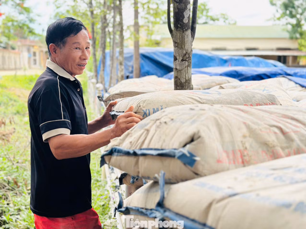Người dân địa phương xót xa khi số lượng xi măng hư hỏng quá lớn gây lãng phí.