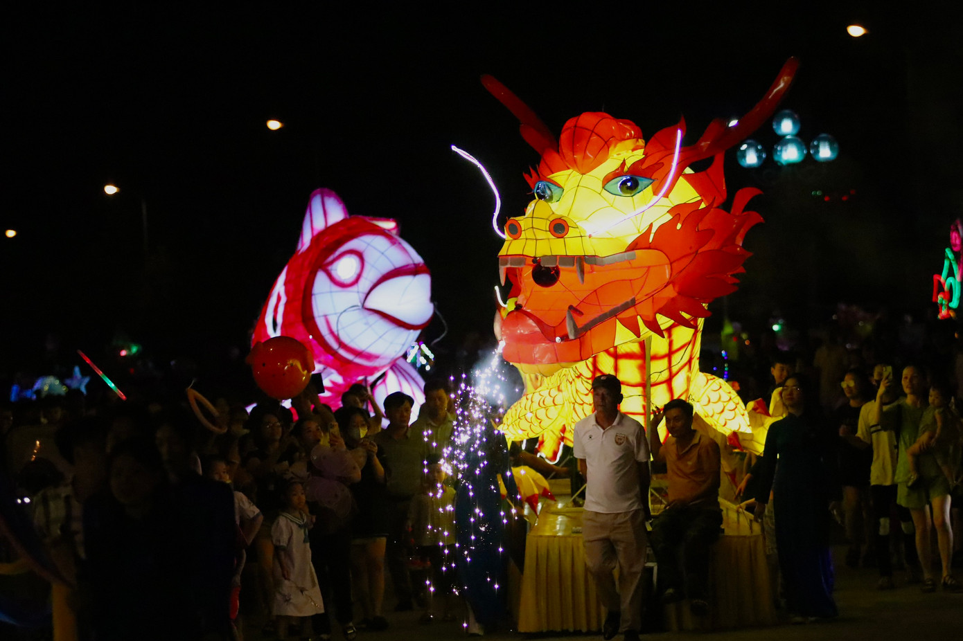 Những chiếc đèn làm theo các linh vật như: rồng, cá chép, trâu, chim, cá hay hình ông sao...