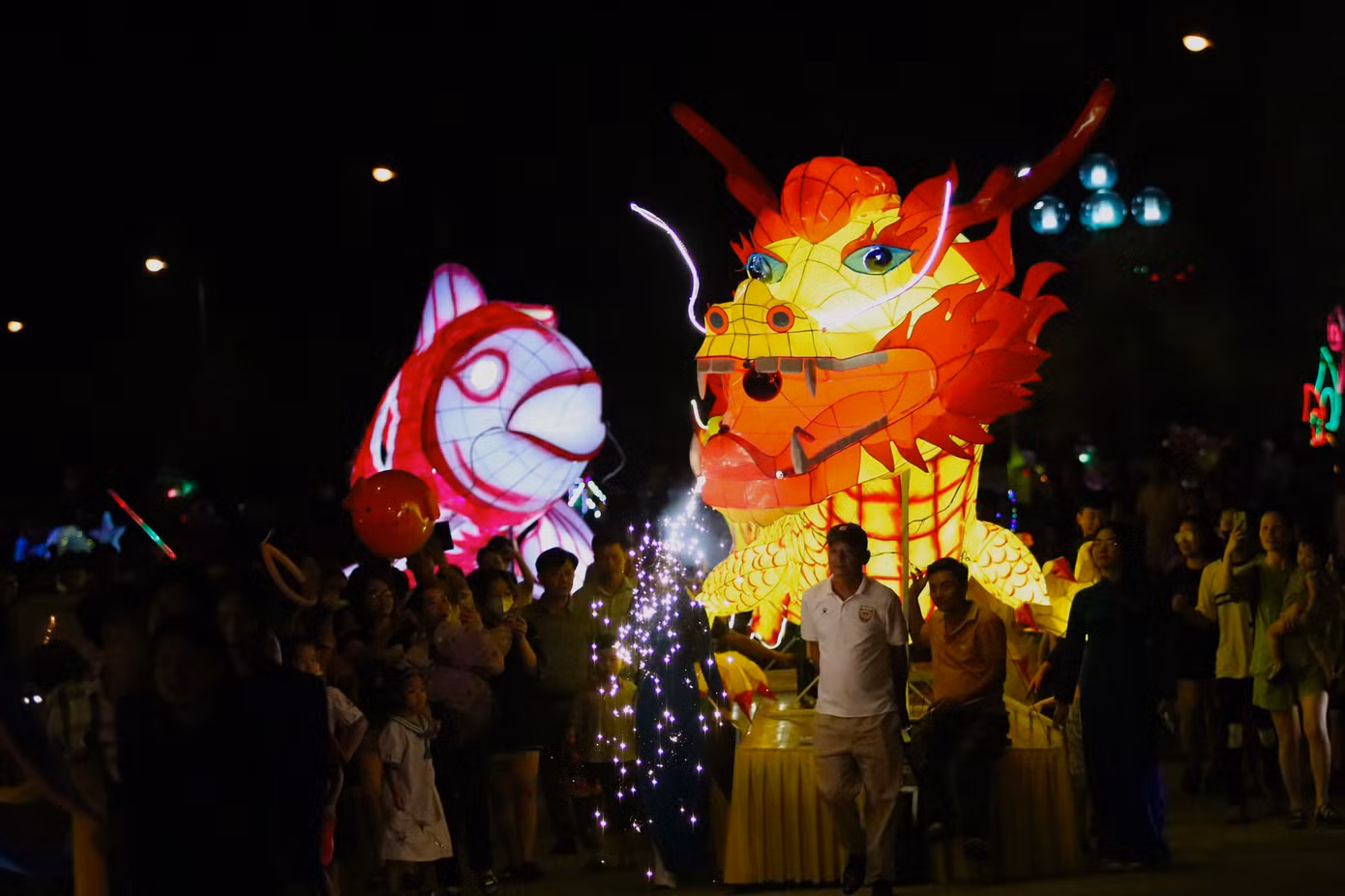 Những chiếc đèn làm theo các linh vật như: rồng, cá chép, trâu, chim, cá hay hình ông sao...