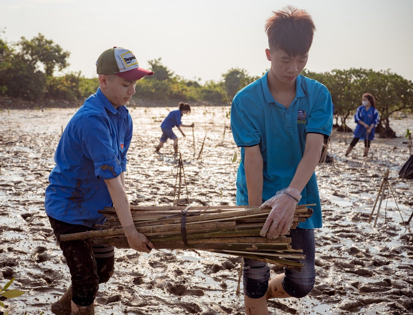 Tại đây, các bạn trẻ đã cùng nhau trồng 200 cây mắm dọc tuyến đê Đồng Môn (TP Hà Tĩnh) nhằm góp phần phòng chống sạt lở, bảo vệ tuyến đê trong các điều kiện thiên tai khắc nghiệt.
