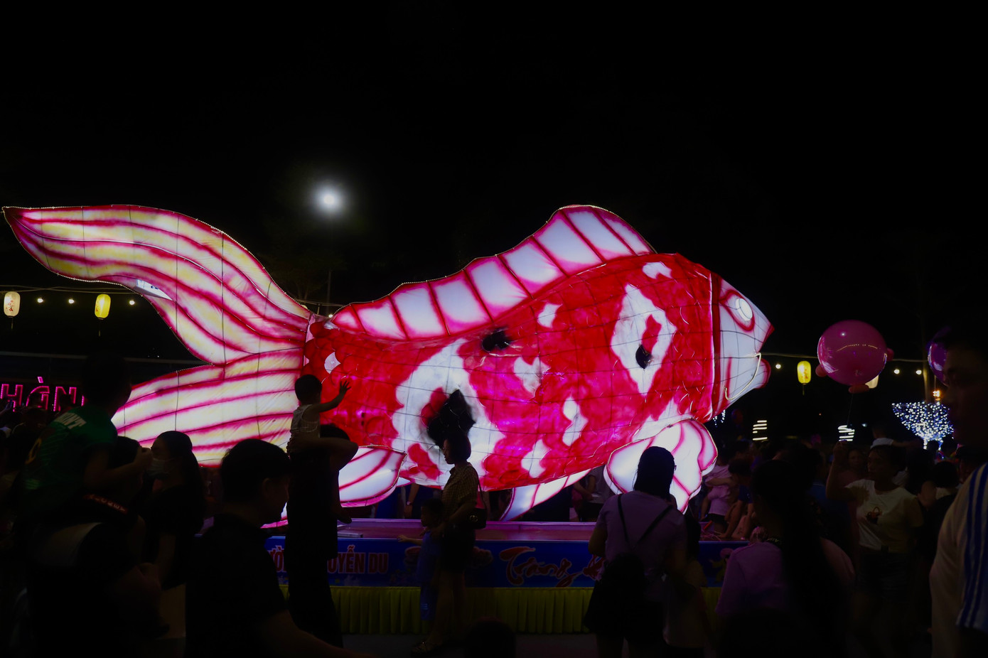 Đoàn rước những chiếc đèn trung thu khổng lồ qua các tuyến đường như đường Đào Tấn, Trần Phú, Nguyễn Du, Xuân Diệu, Nguyễn Huy Oánh, Xô Viết Nghệ Tĩnh...