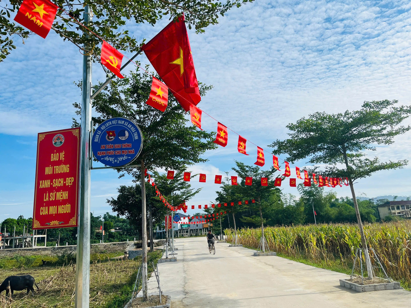 Tại huyện miền núi Hương Sơn, Huyện Đoàn triển khai công trình đường cờ thanh niên tại xã An Hoà Thịnh.