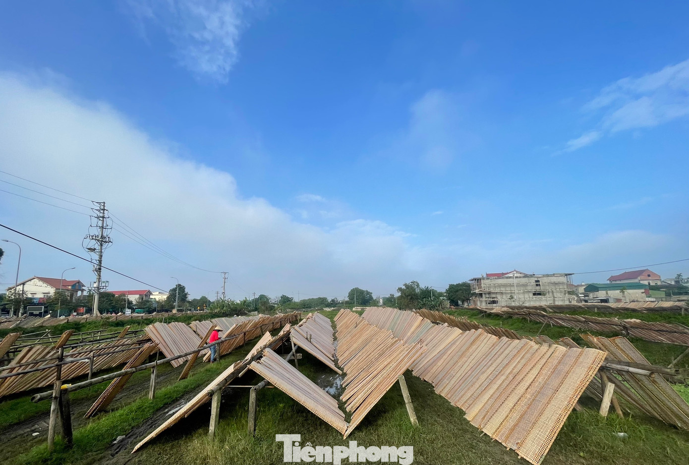 Các phên nứa phơi bánh được người dân tận dụng ở những khu đất rộng rãi, sạch sẽ để “đón nắng”. Các phên nứa phơi bánh được người dân tận dụng ở những khu đất rộng rãi, sạch sẽ để “đón nắng”.