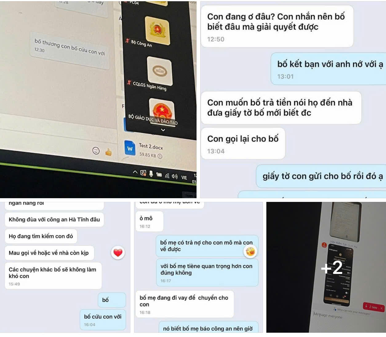 Những tin nhắn nhóm đối tượng khống chế ép gia đình nạn nhân tiền chuộc.