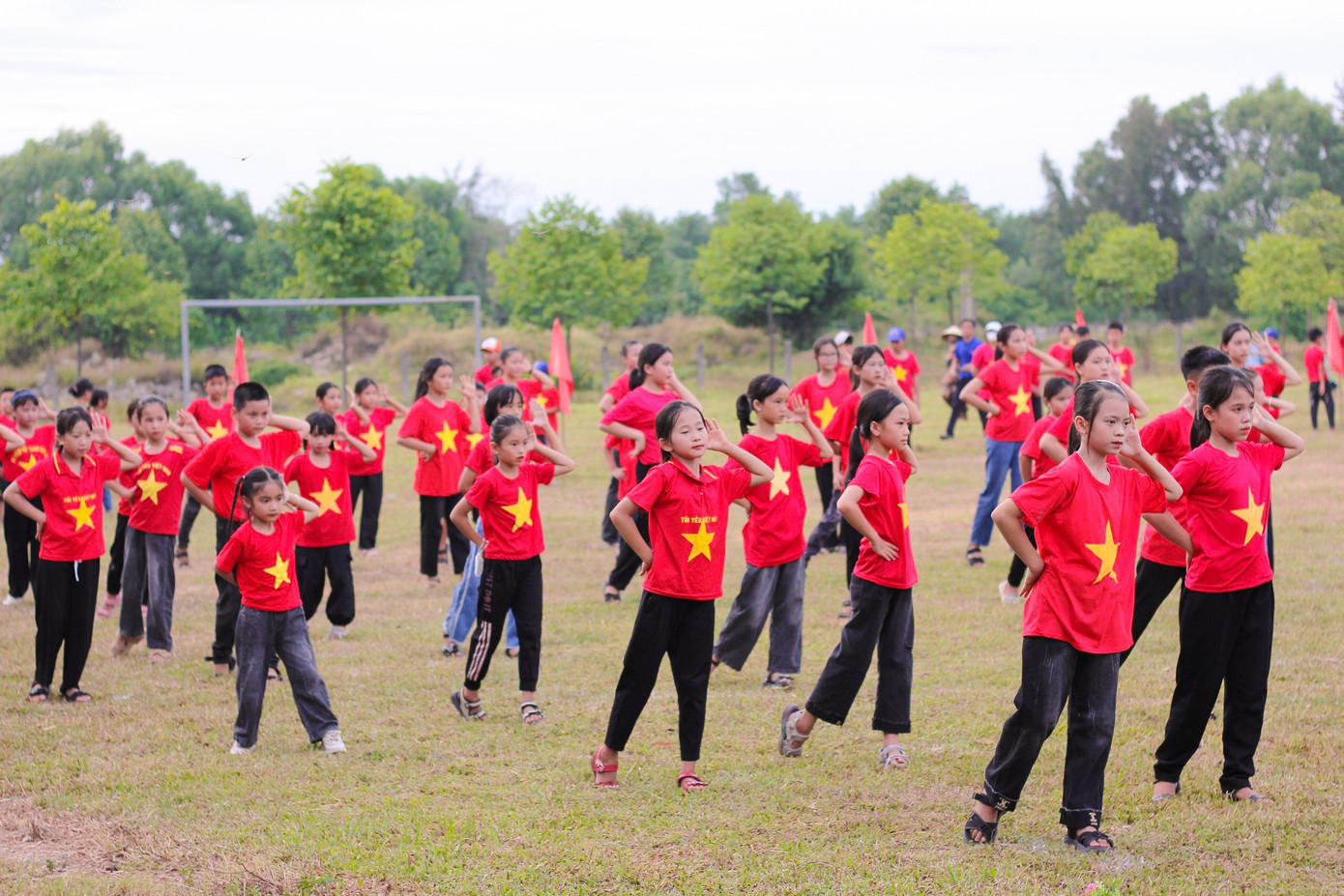Trong khuôn khổ ngày hội, các em thiếu niên nhi đồng, đoàn viên, thanh niên cùng tham gia màn đồng diễn và và xếp hình Tổ quốc Việt Nam...