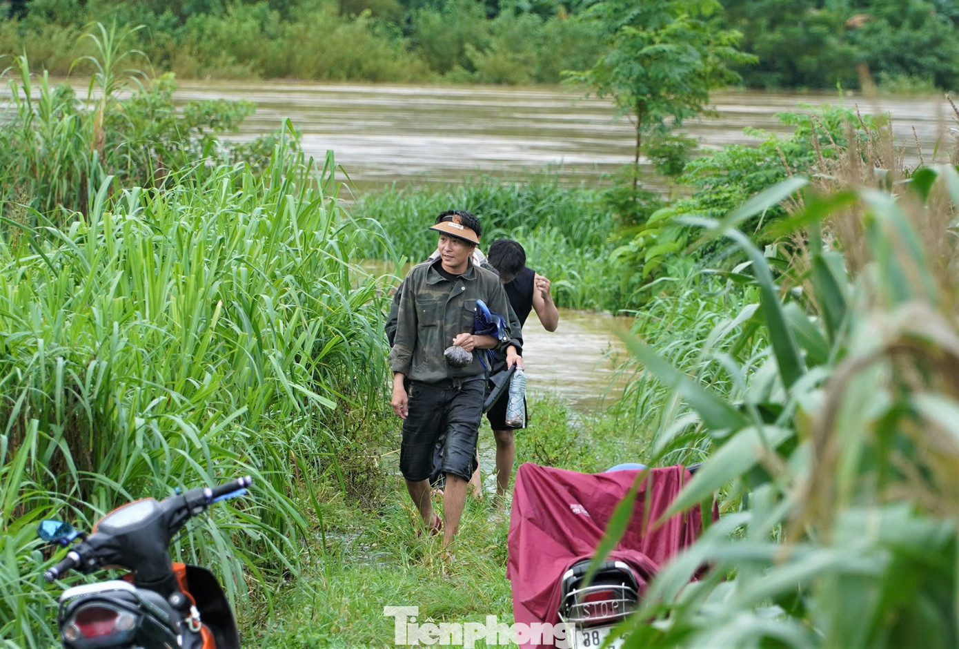 Đi bắt dế mùa lũ người dân thường đi theo tốp từ 2-3 người. Sau khi bắt xong ở vùng này, họ di chuyển đến vị trí khác để săn dế.