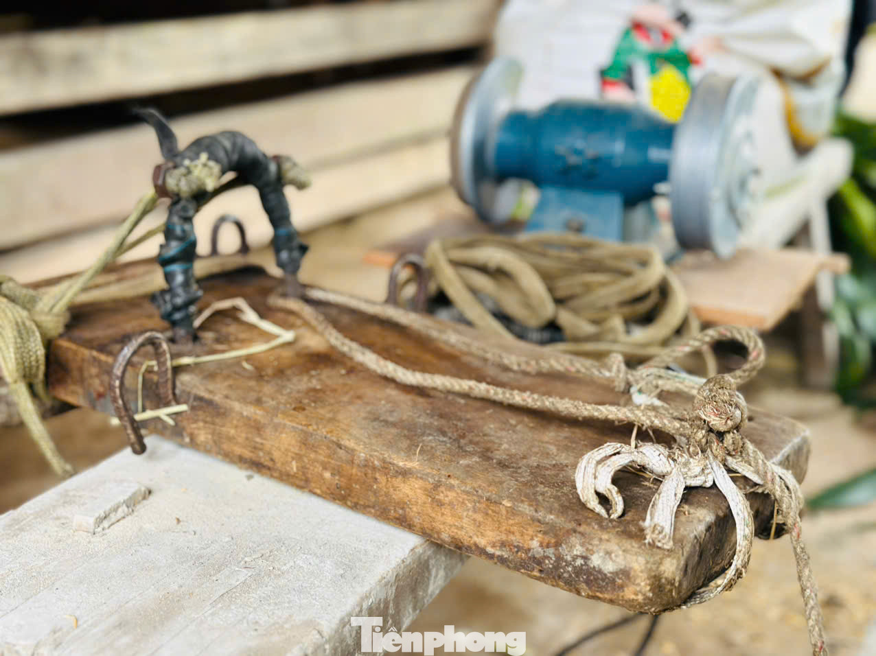 Theo anh Chương, dụng cụ cắt nhung rất đơn giản, chỉ có dây thừng, lưỡi cưa, một miếng ván có đóng vòng thép để giữ cho đầu hươu cố định trong quá trình cắt nhung và một cây sào nứa hoặc nhành cây để đưa dây, bẫy chân hươu.