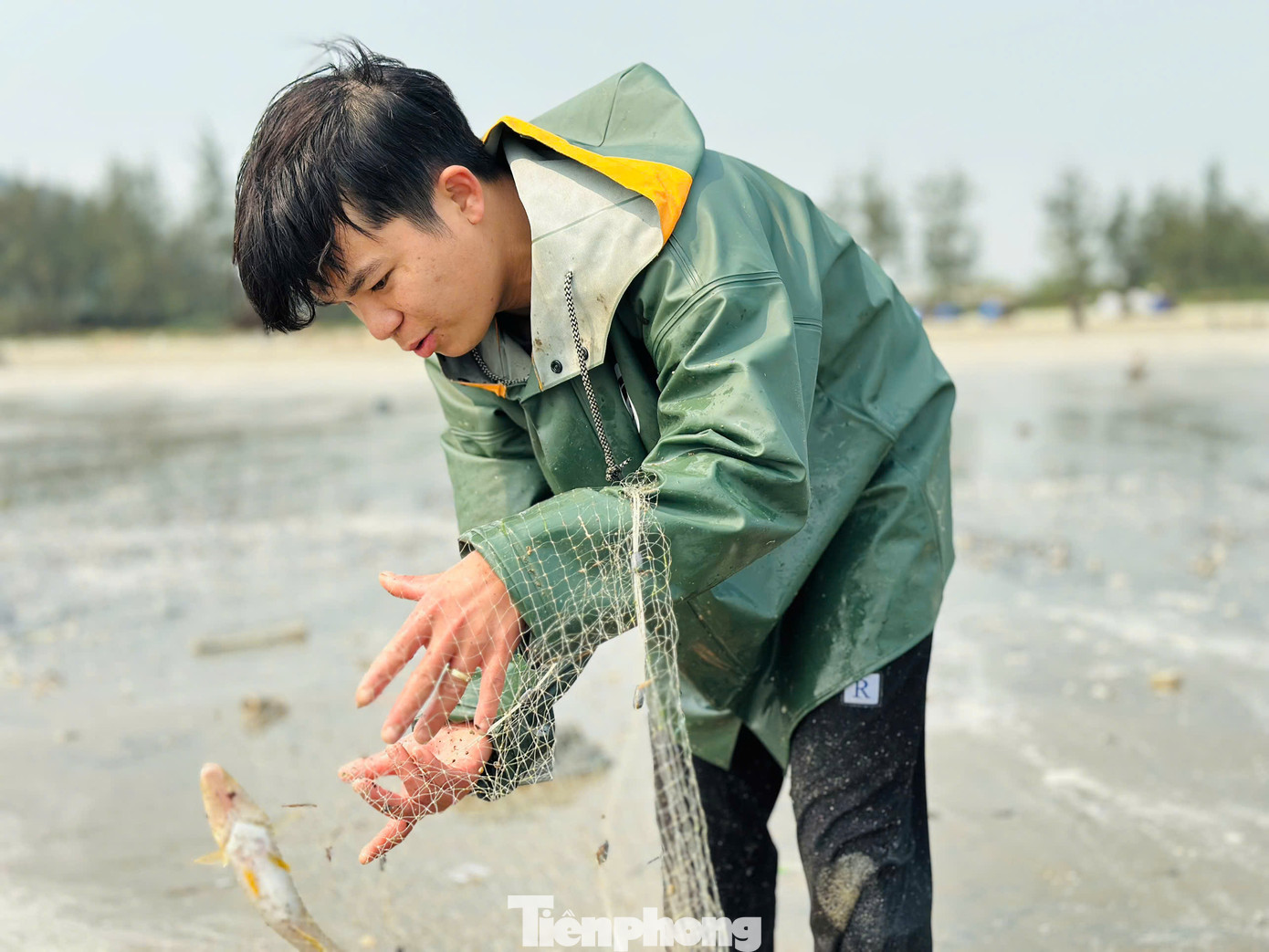 Gần 2 giờ đồng hồ đều nhịp bước giật lùi với bao kỳ vọng của ngư dân, sợi dây thừng hai bên đầu lưới đã được thu gọn, lưới từng bước được kéo sát vào bờ, mang theo nhiều loại hải sản tươi ngon.