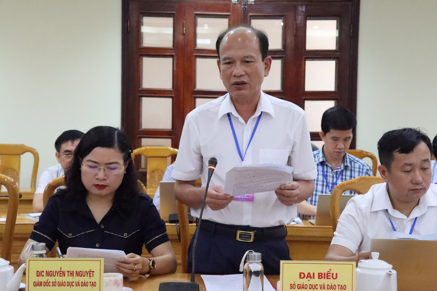 Ông Nguyễn Quốc Anh - Phó Giám đốc Sở GD&ĐT Hà Tĩnh báo cáo công tác chuẩn bị cho kỳ thi tại Hà Tĩnh. Ông Nguyễn Quốc Anh - Phó Giám đốc Sở GD&ĐT Hà Tĩnh báo cáo công tác chuẩn bị cho kỳ thi tại Hà Tĩnh.