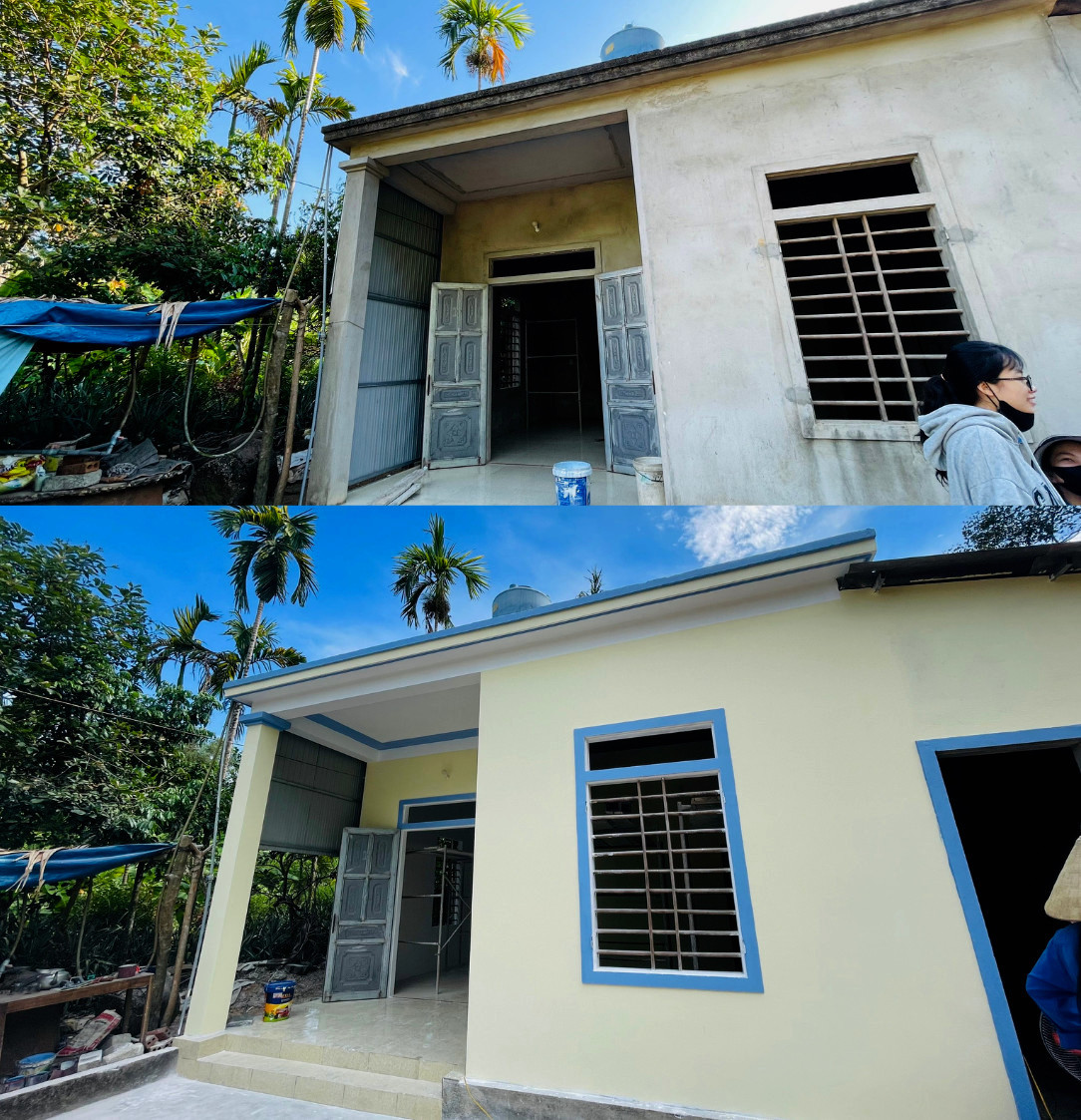 Ngôi nhà của bà Hà Thị Xuân trước và sau khi được sơn lại. Ảnh: HN Ngôi nhà của bà Hà Thị Xuân trước và sau khi được sơn lại. Ảnh: HN