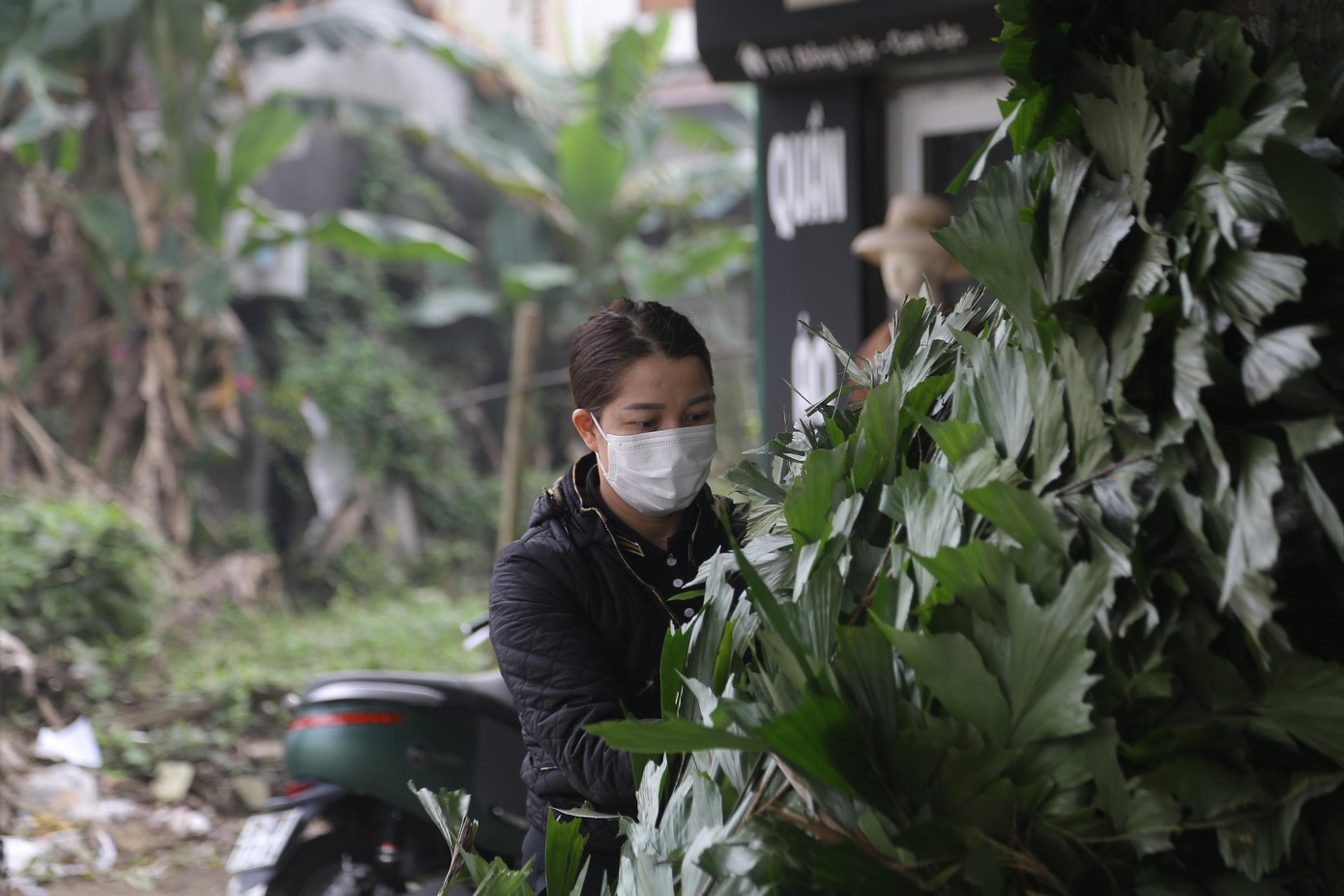 Nhiều người dân dịp này ngoài bán cây tre, lá đùng đình còn nhận làm cây nêu cho người dân có nhu cầu.