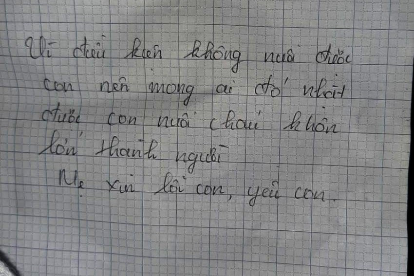 Bức thư được cho là người mẹ viết để lại cạnh nơi cháu bé bị bỏ rơi.