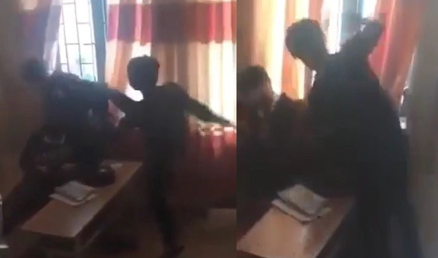 Nam sinh bị bạn đánh bị thương phải nhập viện. Ảnh cắt từ clip