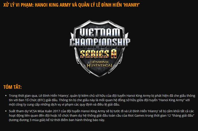 Án phạt của VCS dành cho HKA là một drama đình đám thời đó. Án phạt của VCS dành cho HKA là một drama đình đám thời đó.