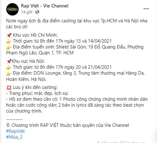 Thông báo chính thức của Rap Việt về lịch casting mùa 2